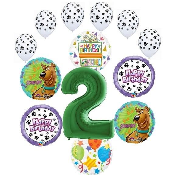 Scooby Doo Birthday Party Supplies Balloon Bouquet Decorations - Green Numbers