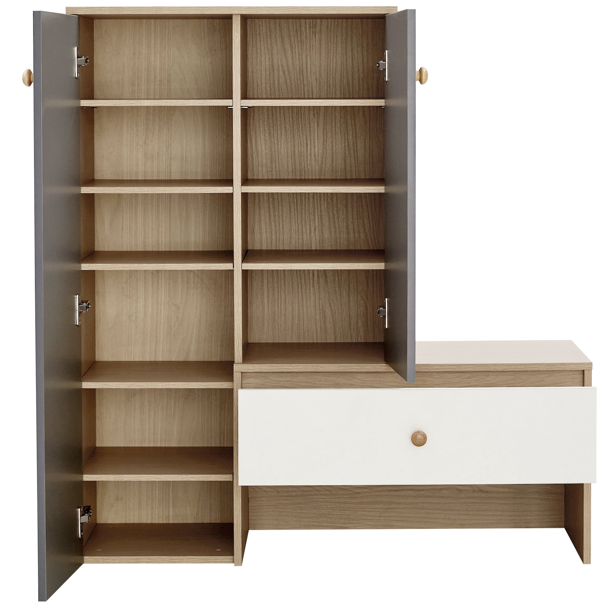 Euroco 12 Pair Shoe Storage Organizer with Bench 43.25''h Shoe Cabinets with Drawer, 6-Tier Shoe Rack with Adjustable Shelves