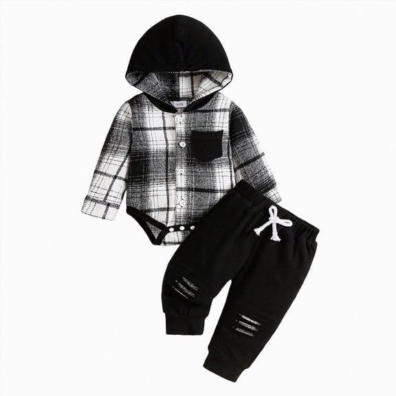 Xyant Newborn Baby Boy Clothes Infant Boy Outfits Baby Hoodie Romper Fall Winter 0 3 6 9 12 18 Months Baby Clothes for Boy (Black,3-6 Months)