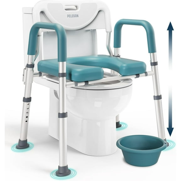 Raised Toilet Seat with Handles (400lb) - Adjustable 3 in 1 Commode Chair for Toilet with Arms, Toilet Riser with Handles, Bedside Commode Chair, Handicap Toilet Seat for Elderly (Teal)