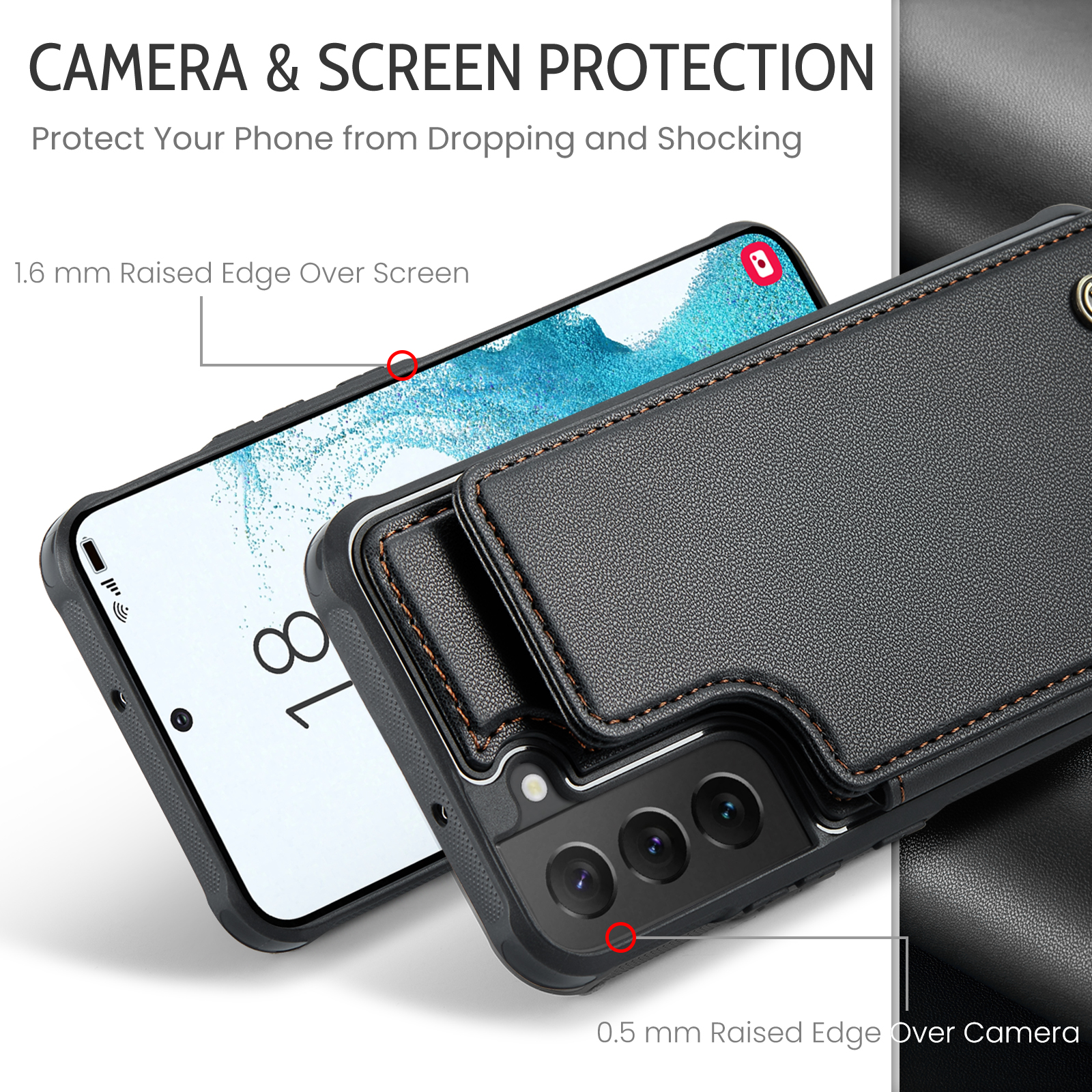 Feishell for Samsung Galaxy S22 Case with Card Holder, Wallet Case for Women Men with RFID Blocking, Durable PU Leather Kickstand Magnetic Clasp Shockproof Phone Case,Black
