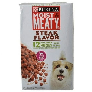 Purina Moist and Meaty Soft Dog Food, Steak Flavor, Wet Dog Food, 6 oz Pouches (12 Pack)