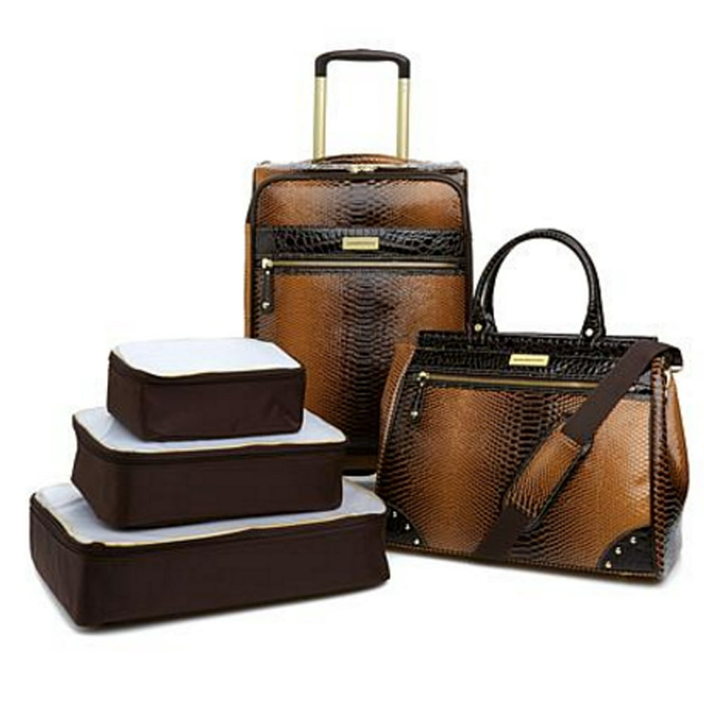 Samantha Brown Embossed Ombre 5Piece Luggage Set Goldenrod/Brown