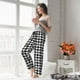 thumbnail image 5 of Balery Black Tartan Plaid Pantalones de pijama para mujer, pijamas ultraligeros, pantalones de estar por casa-Large, 5 of 6