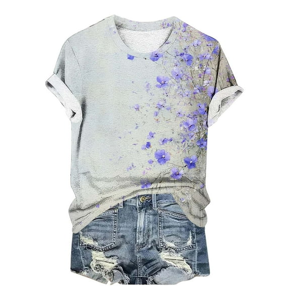 jtjvou Women's Trendy Fashion Short Sleeve Tees Lady Going out Tops for Teen Oversize Summer Round Neck Pullover Tie Dye Shirts Multicolor,L