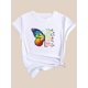 thumbnail image 3 of Camiseta elegante con estampado de mariposas y letras para mujer. Cuello redondo informal, manga corta, algodón transpirable, lavable a máquina. Ideal para primavera/verano. Ideal para deportes de oci, 3 of 7