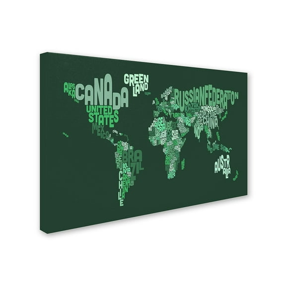 Trademark Fine Art "Text Map of the World" Canvas Art by Michael Tompsett