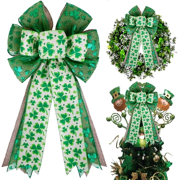 Lazo decorativo Hongsome para el Día de San Patricio, arpillera, color verde con purpurina