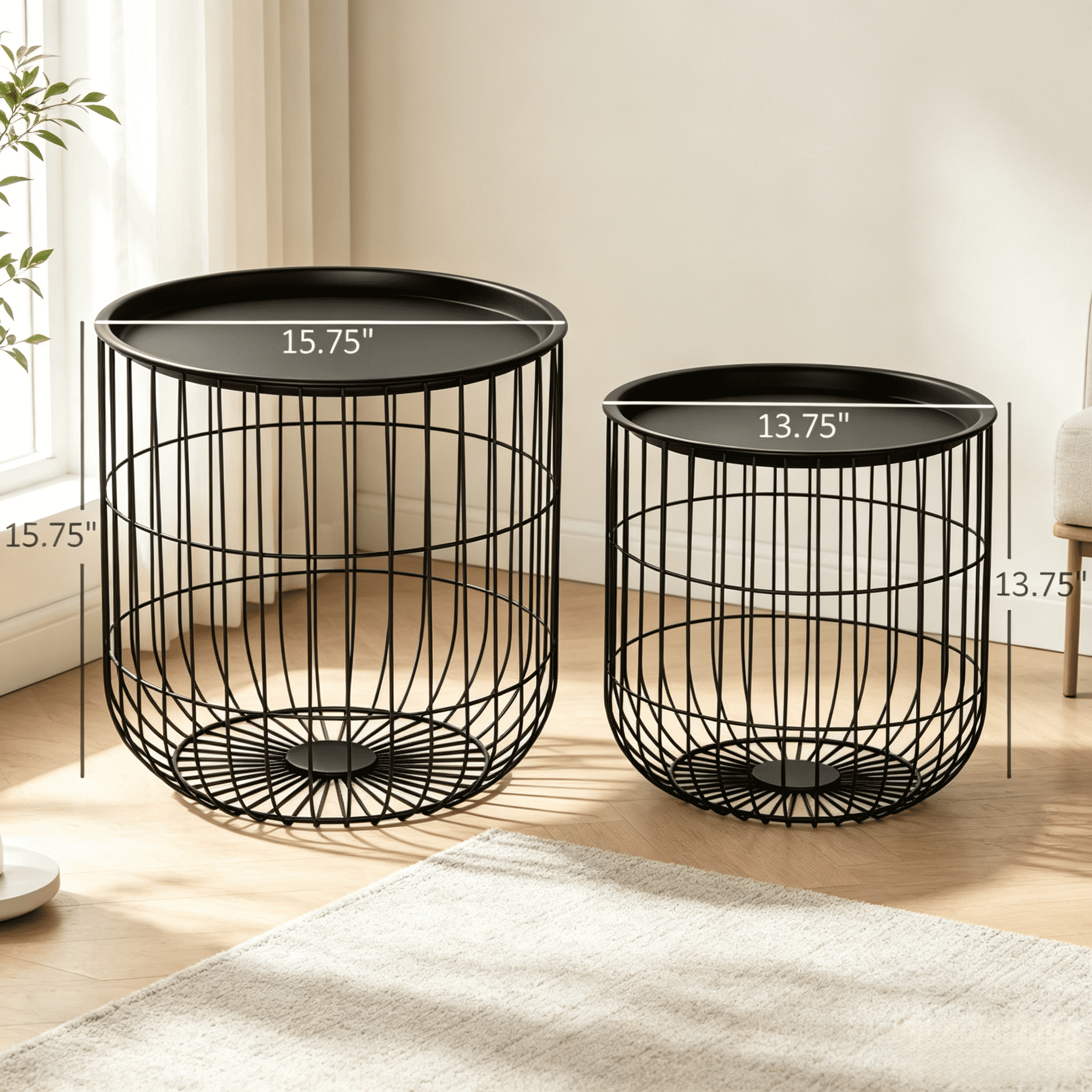 Modern Wire Frame Accent Tables, Round Side Tables with Removable Top, Coffee Table Set