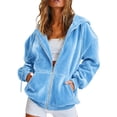 thumbnail image 2 of Oversized Sweatshirt Jacket Women Velvet Zip Up Hooded Sweatshrit Jacket Fall Winter Long Sleeve Hoodies with Pockets Sky Blue M, 2 of 7