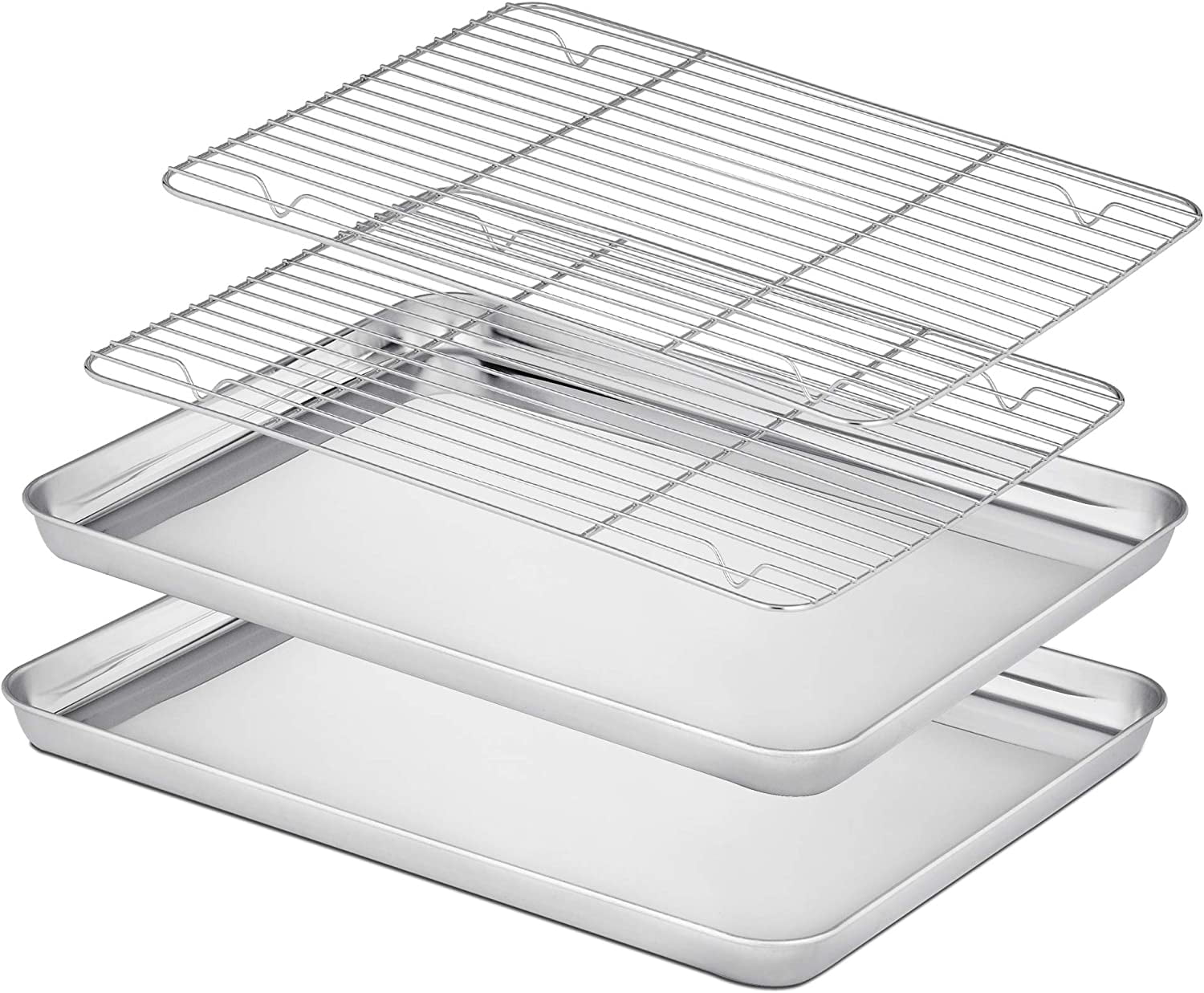 Baking Tray with Rack Set of 4, Stainless Steel Baking Sheet Pan with ...