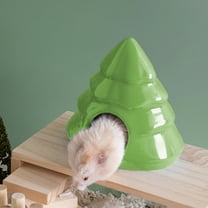 NWOKYZGH Hamster Hideout House Decorative Landscaping, Adorable Christmas Tree Shape Ceramic Hideaway Cave Sleeping Mini Hut for Small Animal, Safe Habitat Cage Accessories