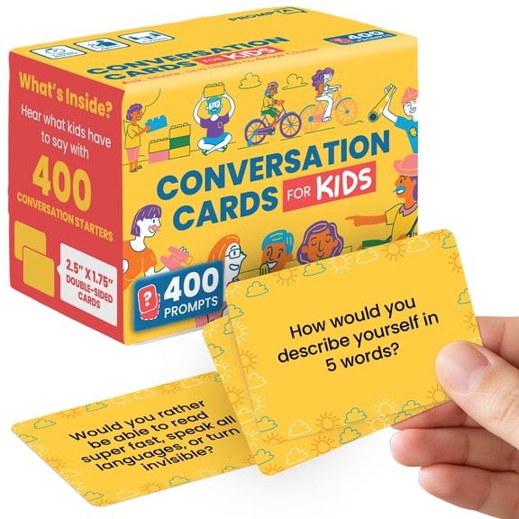 Conversation Cards for Kids – 400 Fun Conversation Starters for Family Game Night or Dinner – Road Trip Must Haves Travel Games for Kids Age 8-12 – Connect and Build Social Emotional Learning Skills