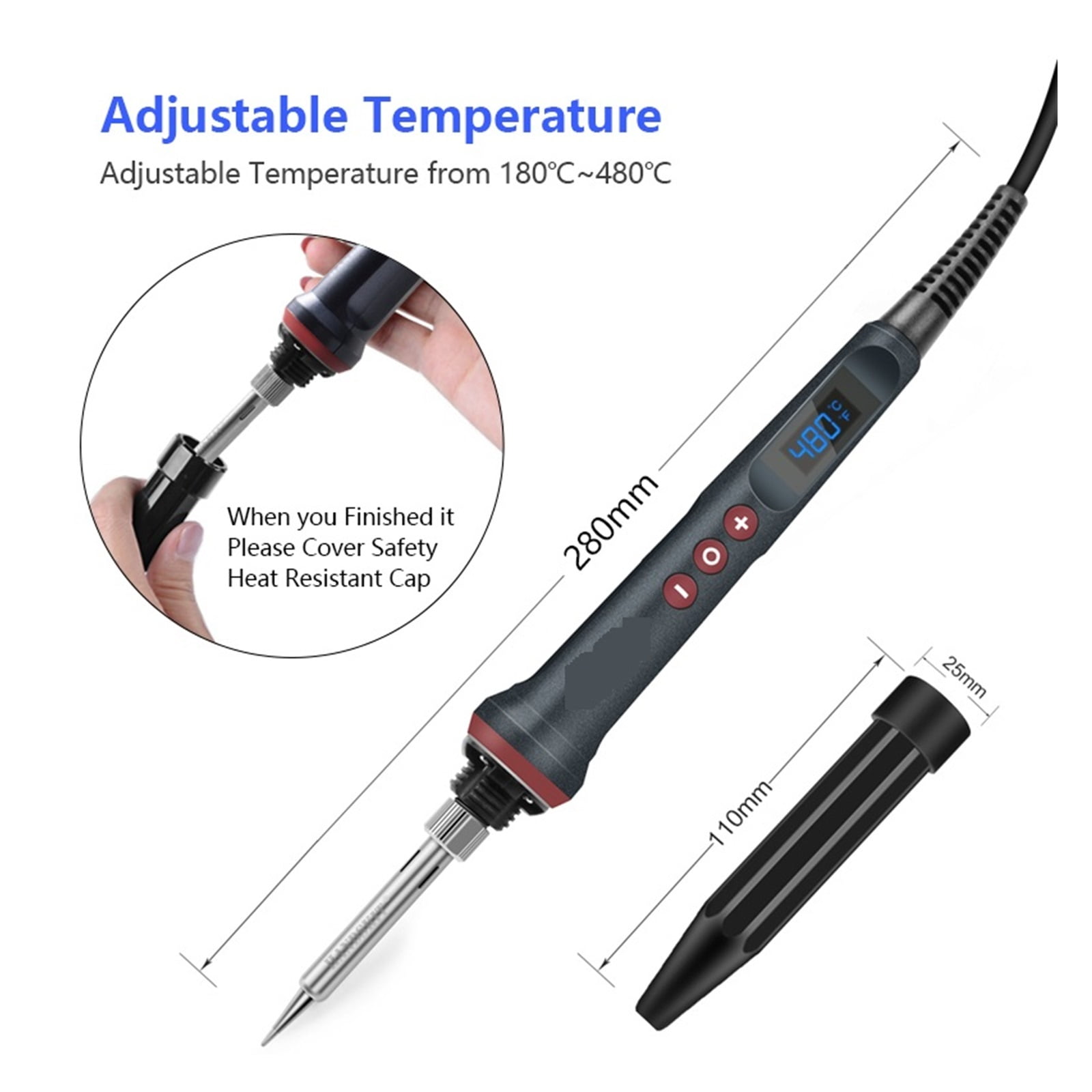 Electric Soldering Iron,Digital Temp Adjustment Automatic Sleep Internal Thermal Ceramic Heating,Electronic Welding Tools