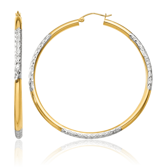 14K Solid Yellow Gold Round Large Hoop Earrings