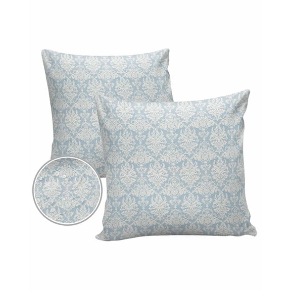 Pack of 2 Outdoor Pillow Covers, Vintage Floral Blue Floral Pattern Middle Eastern Style Waterproof Square Throw Pillowcase Cushion Decorative Pillow Covers for Couch Patio Tent, 16x16 in