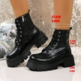 thumbnail image 4 of Wensltd Women's Boots Round Toe Chunky Heel Soft Retro Style Lace Up Shoes Black, 4 of 9