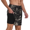 thumbnail image 3 of Picia Monochrome Mushroom Artwork pattern Mens Swim Trunks with Compression Liner Stretch Beach Shorts Quick Dry with Zipper Pockets No-Chafing Board Shorts-X-Large, 3 of 9