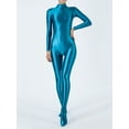 thumbnail image 2 of TiaoBug Women's Glossy Body Stocking Full Bodysuits Catsuits Yoga Mock Neck Zipper Jumpsuits Peacock Green XL, 2 of 5