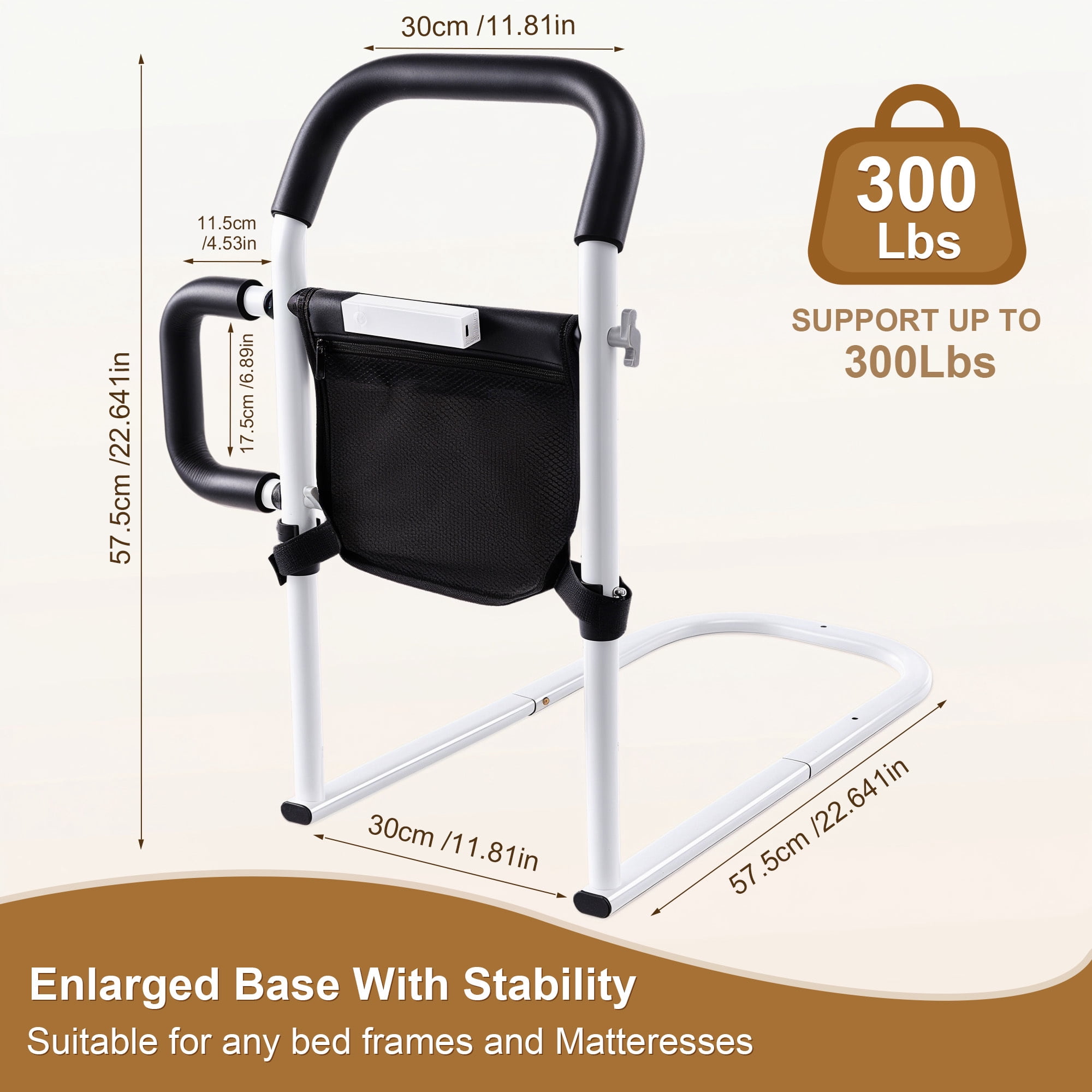 ALLJOY Bed Rails for Elderly Adults Safety- Bed Assist Rail for Seniors with Double Grab Bars, Light, Storage Bag & Fixing Strap, Fits Most Beds