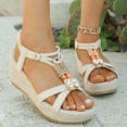 thumbnail image 2 of Xfvqtps Flatform Sandals Women Wedge Elastic Metal Beads Decoration Cross Straps Open Toe Summer Slide Sandals Beige, 2 of 9