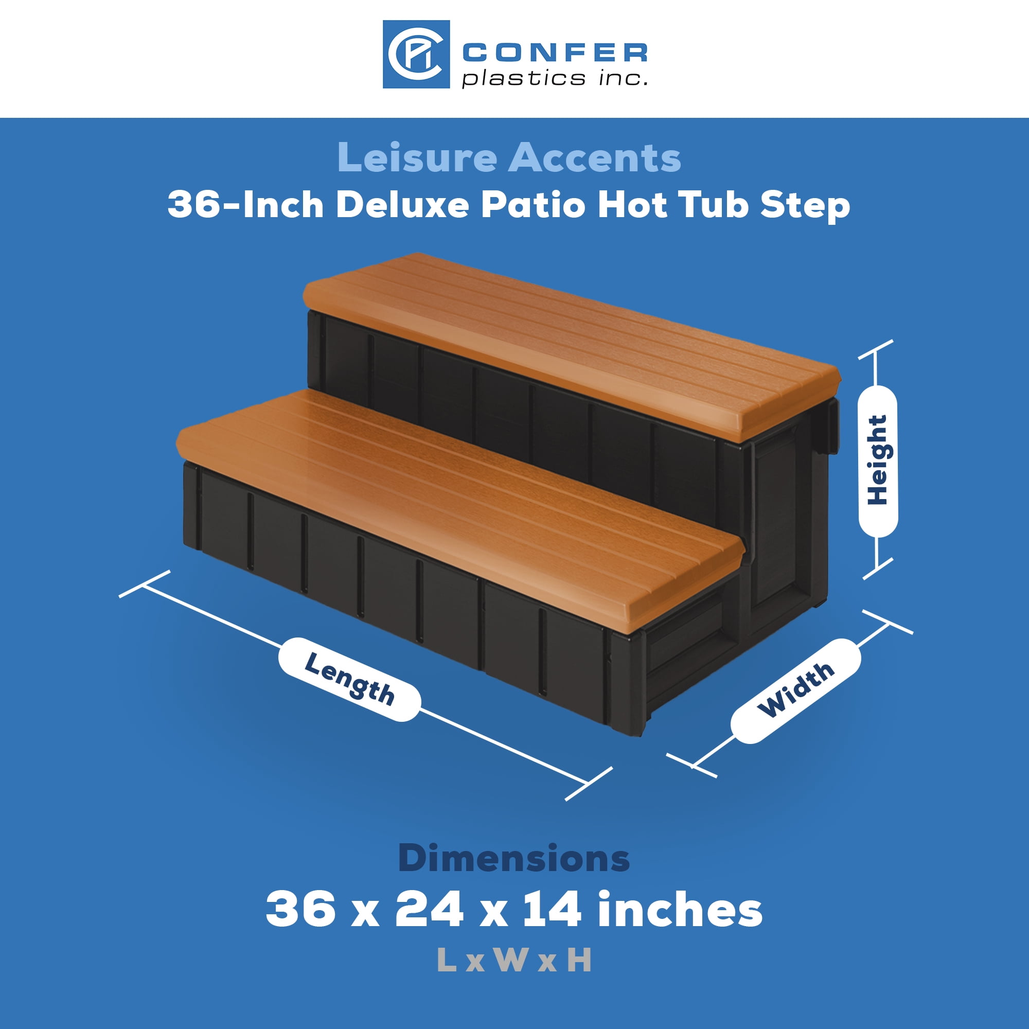 Confer Plastics Leisure Accents Deluxe Spa Hot Tub Steps, 36" Wide, Redwood
