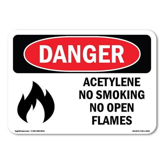 OSHA Danger Sign - Acetylene No Smoking No Open Flames | Decal | Protect Your Business, Construction Site, Warehouse & Shop Area |  Made in The USA