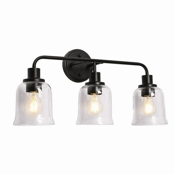LNC 22.8-in 3-Light Matte Black and Clear Glass LED Modern Vanitt Light for Bathroom