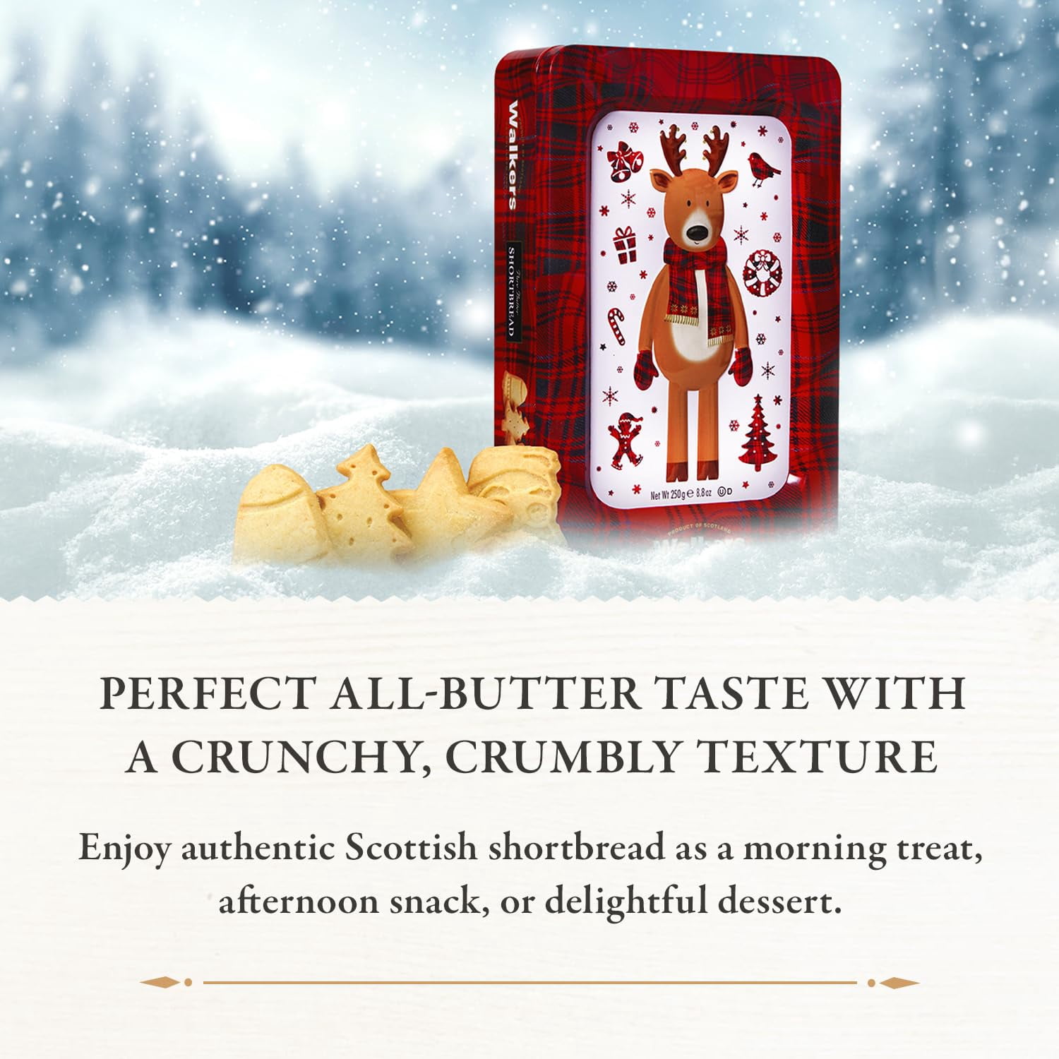 Walker's Pure Butter Shortbread Festive Shapes Reindeer Tin 250g