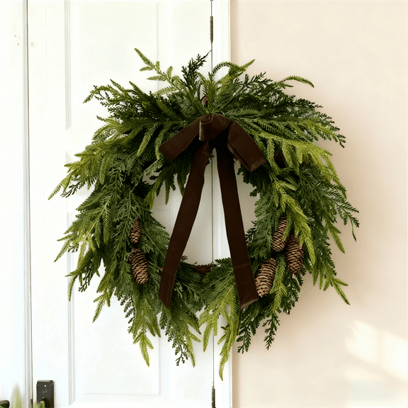 Cedar and Pinecones Christmas Wreath, Green and Brown, 22", by FlareFable
