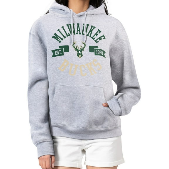 Women's G-III 4Her by Carl Banks Heather Gray Milwaukee Bucks City Pullover Hoodie