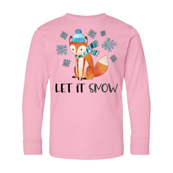 Inktastic Let It Snow Cute Orange Fox in Hat and Scarf Long Sleeve Youth T-Shirt
