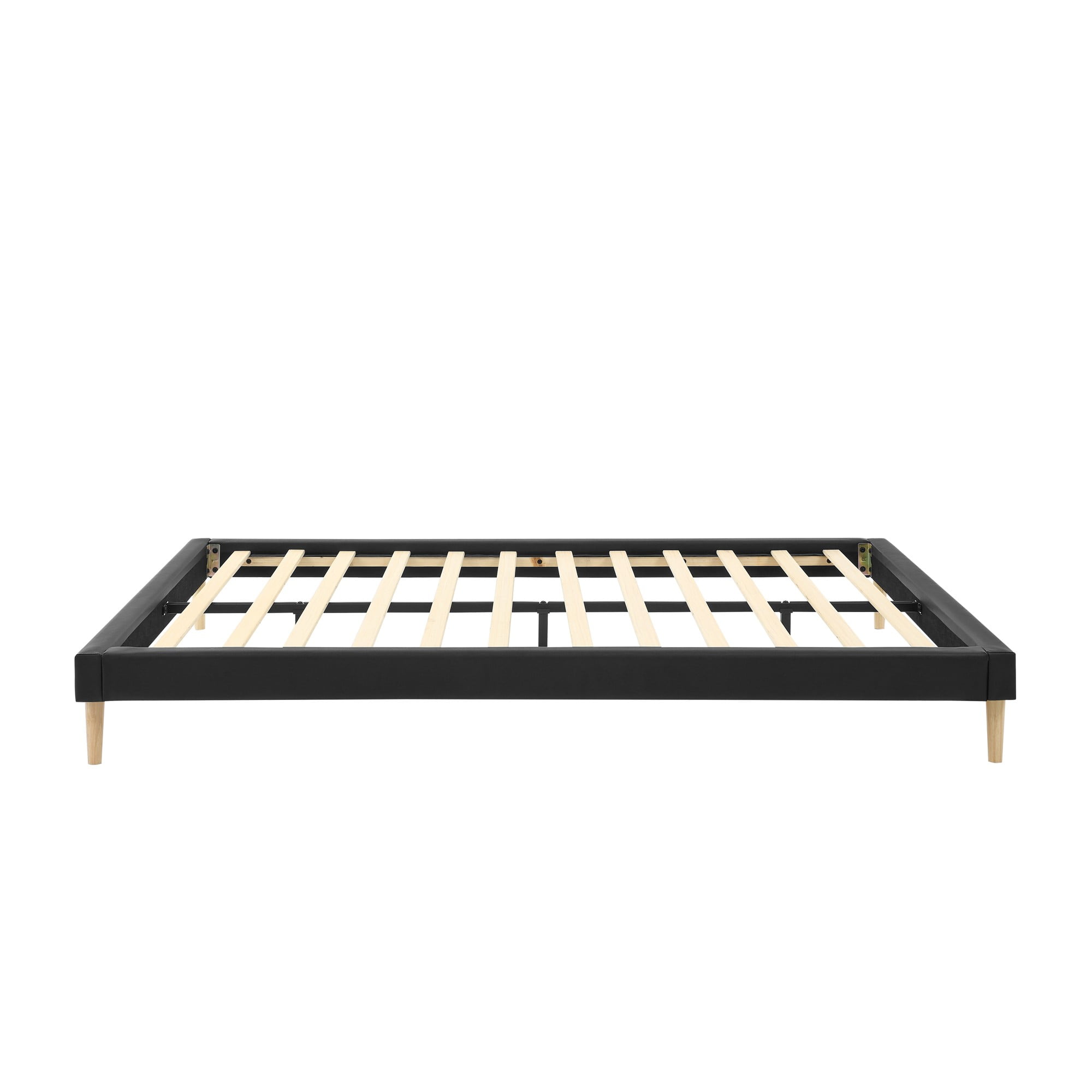 Gewnee King Size Platform Bed - Durable Wood Frame with Center Support Leg, Faux Leather Upholstery, Cozy Bedroom Bed Frame.No Box Spring Required (Black)