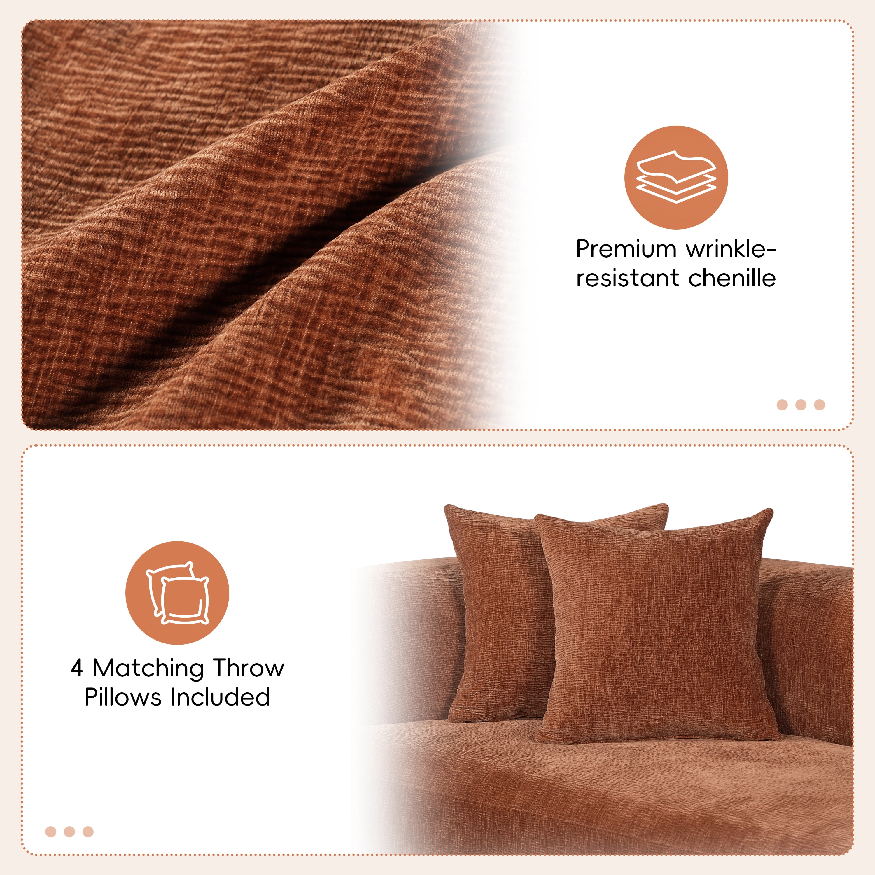 GARITIN Curved Cloud Couch 116.5 Inch, Oversized L Shaped Chenille Sectional Sofa with High Resilience Foam for Living Room, Orange