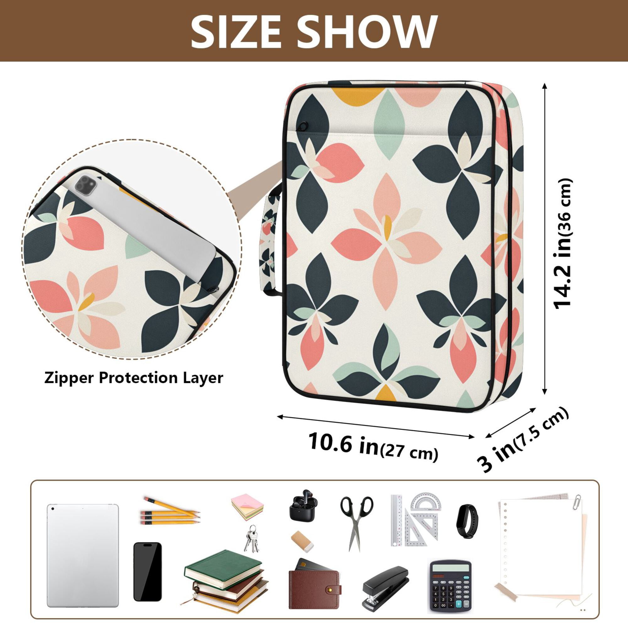 FORMRS Accordion File Folder A4 Size 7-Pocket Expanding Document Organizer Bag with 3 Ring Binder, Black Retro Flower