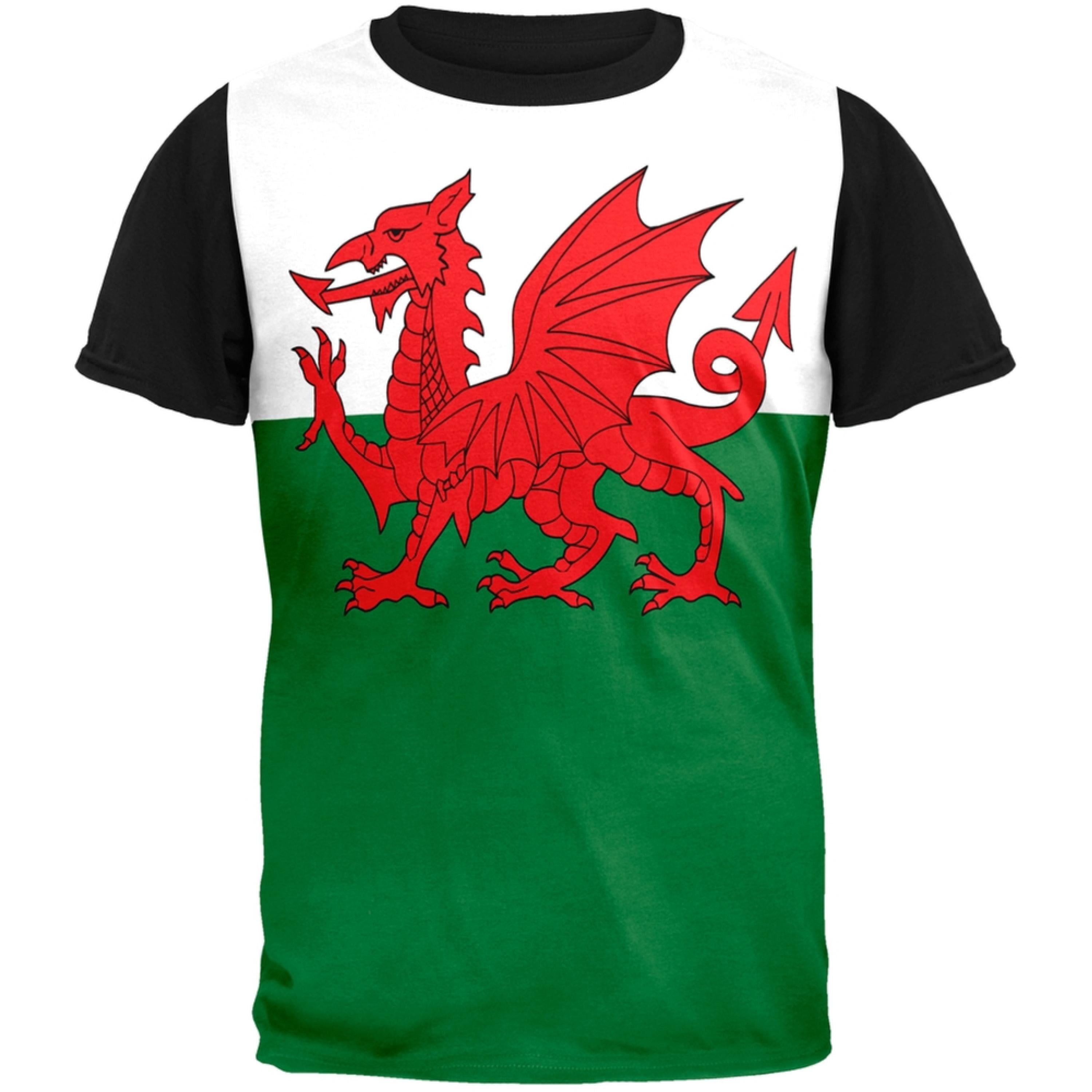 Welsh Flag Adult Black Back T-Shirt