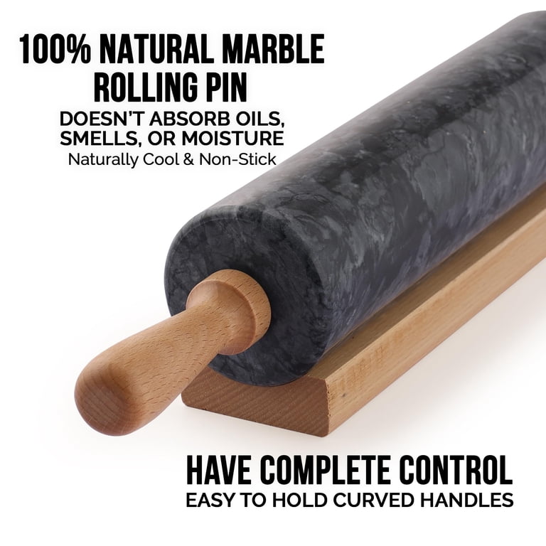 17-Inch Marble Rolling Pin With Wooden Handles & Stand | Dough Roller For Baking Pizza, Pies, Pastries, Cookies