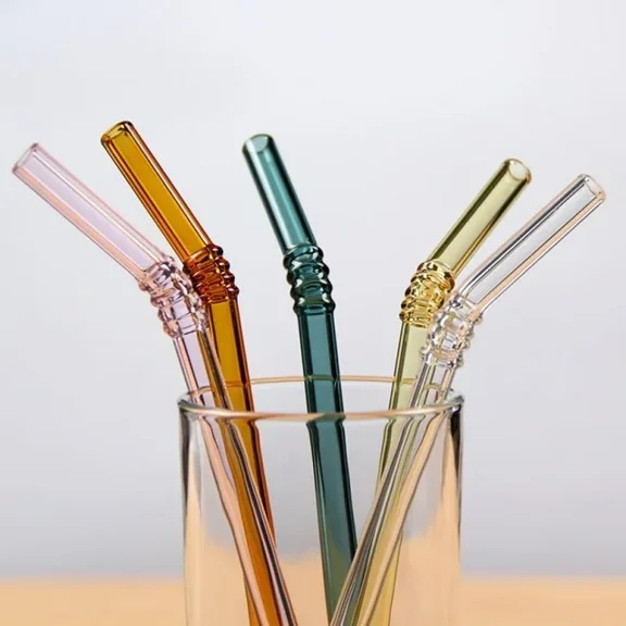 5Pcs Reusable Glass Straws, 7.8"x 8mm Eco-friendly Drinking Straws for Smoothie, Milkshakes, Tea, Juice, Cocktail (Multiple Color)