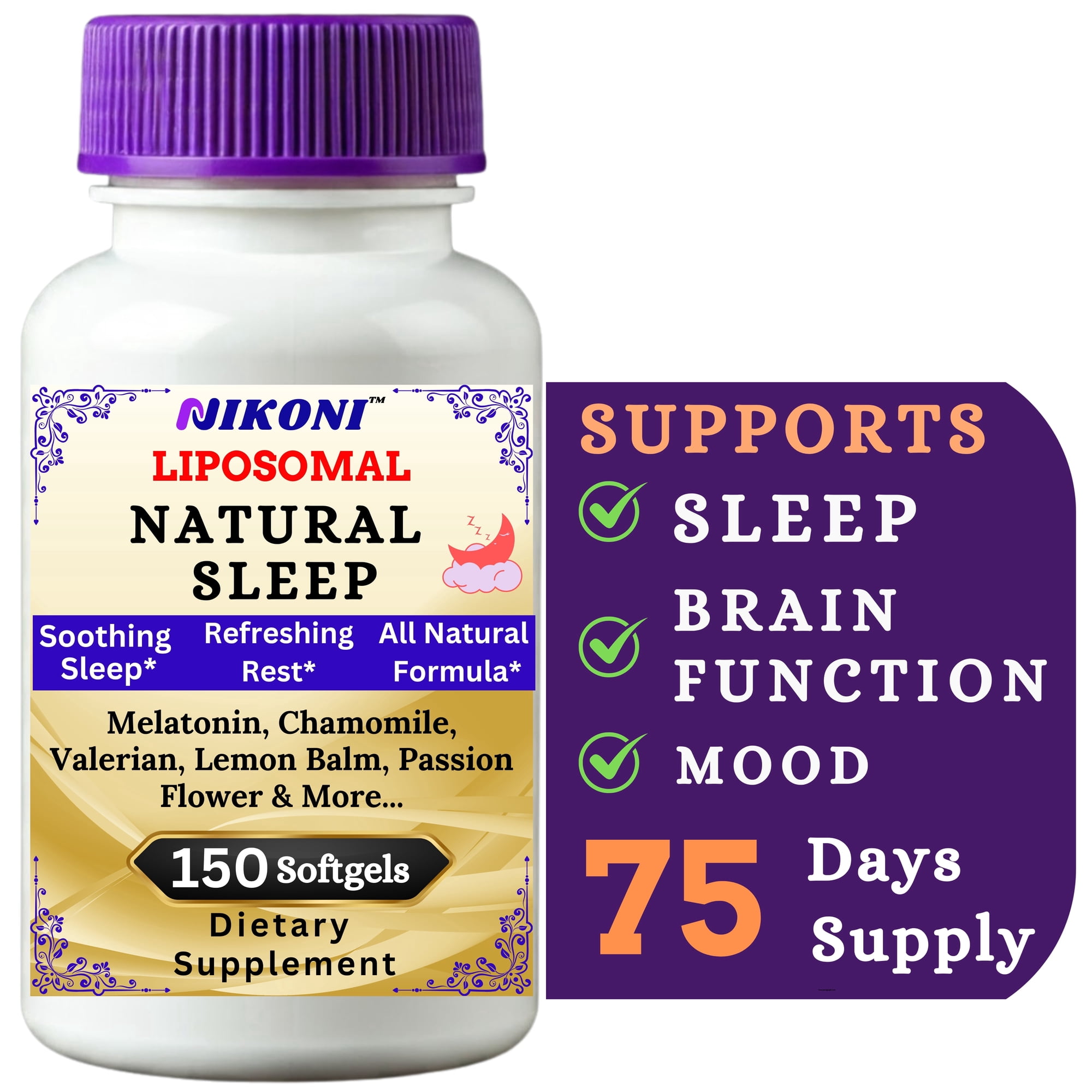 Nikoni Liposomal Sleep & Mood Support Supplement Soy-Free 150 Softgels