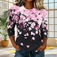 thumbnail image 2 of Tqyyweavej Womens 3/4 Sleeve Shirts Plus Size Printed Crew Neck Tops Loose Fit Casual V Neck Blouses, Gifts for Women S-5XL, 2 of 8