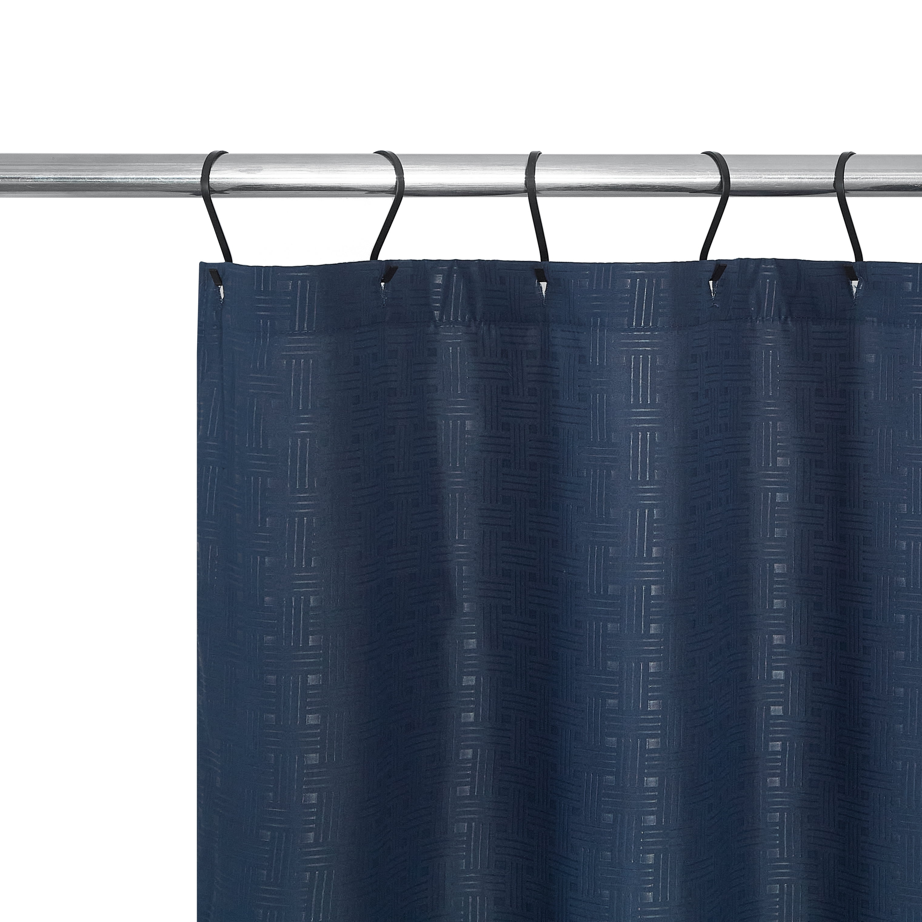 Mainstays 15-Piece Navy Checkered Bathroom Set – Textured Shower Curtain, Bath Rugs & Hooks, Washable Fabric
