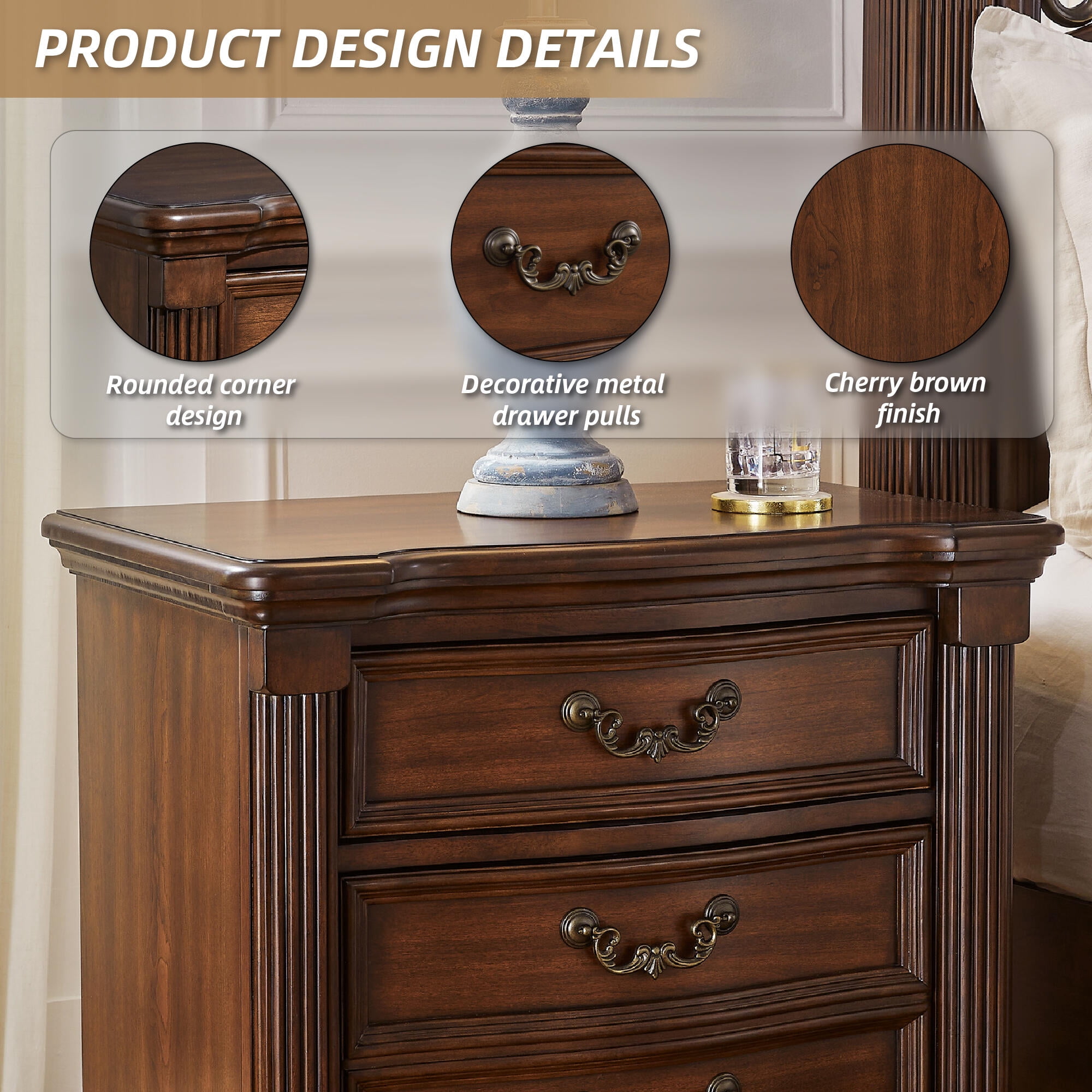 Signature Design by Ashley Lavinton Nightstand - 3 Drawer Traditional Bedroom End Table with Hidden Tray - Brown