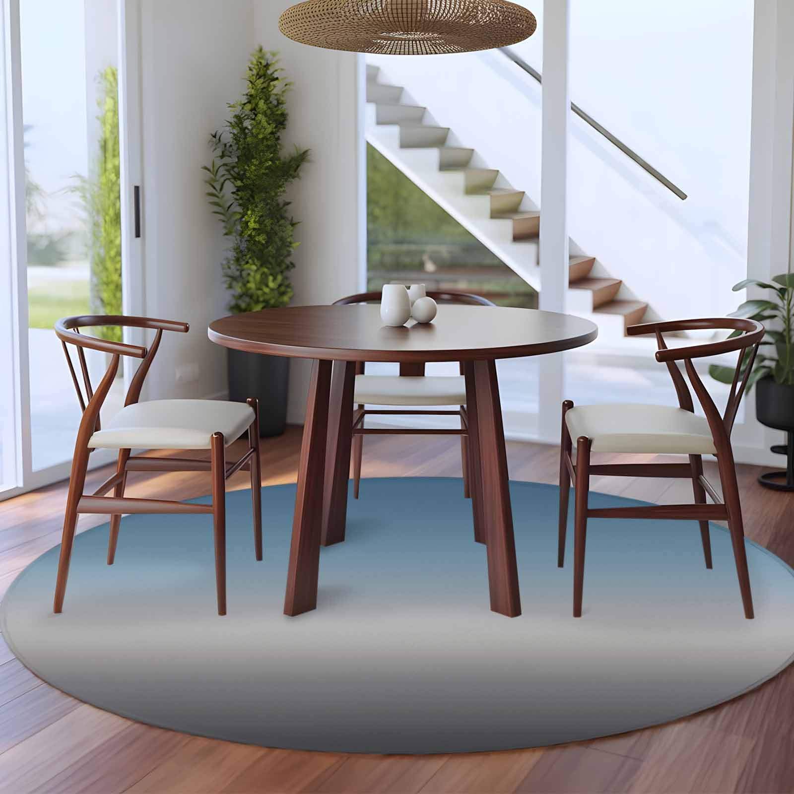 Grey Ombre Round Area Rug 6 FT, Non Slip Bedroom Area Rug, Navy Blue Gray Gradient Modern Abstract Art Washable Soft Circular Carpet Floor Mat for Kitchen Dining Room Home Office Kids Room
