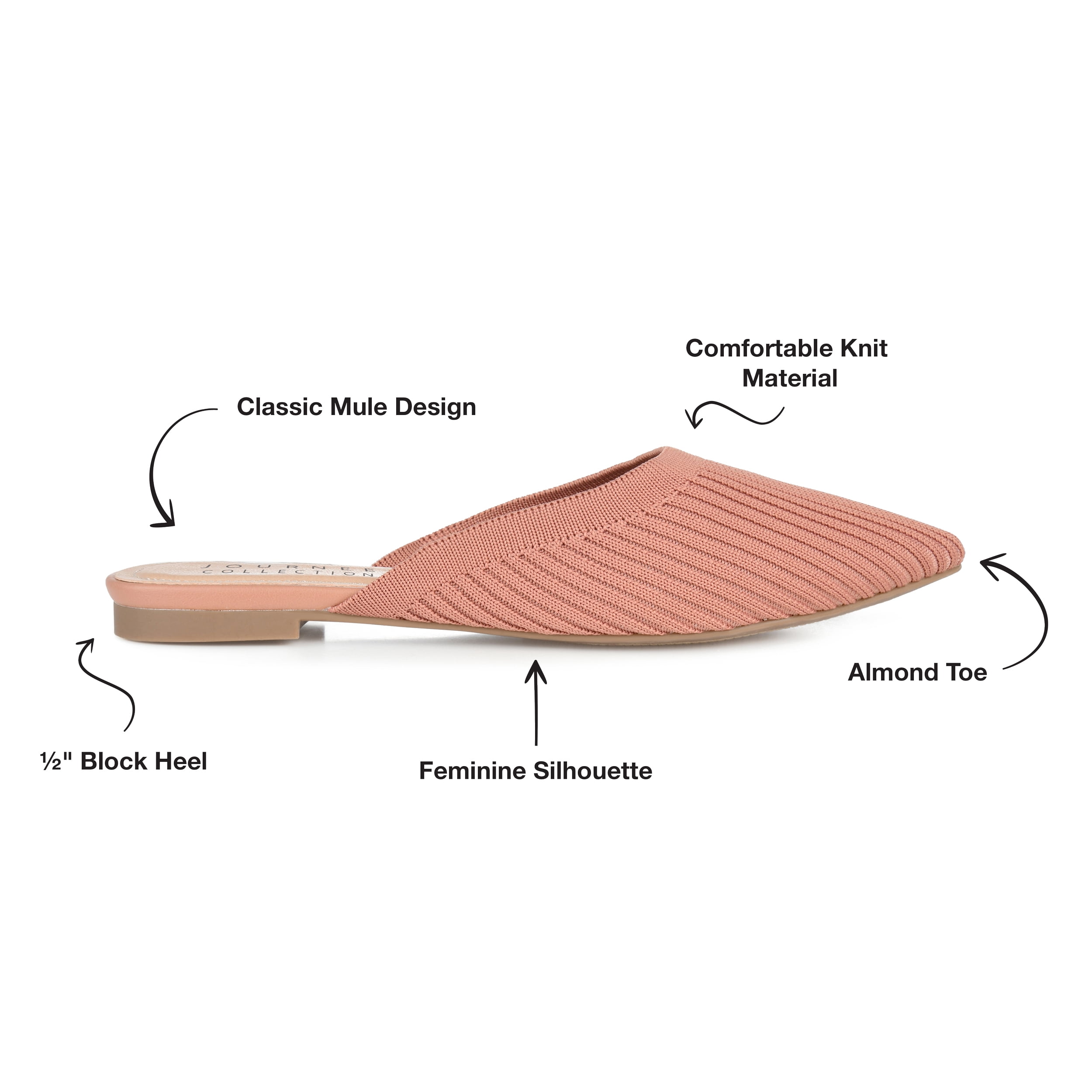 Journee Womens Aniee Slip On Almond Toe Mule Flats, Widths Available