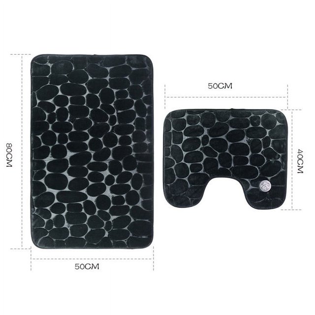 Alfombrilla de baño de dos piezas de franela con diseño de guijarros en relieve 3D, alfombrilla de suelo antideslizante absorbente de 3 piezas