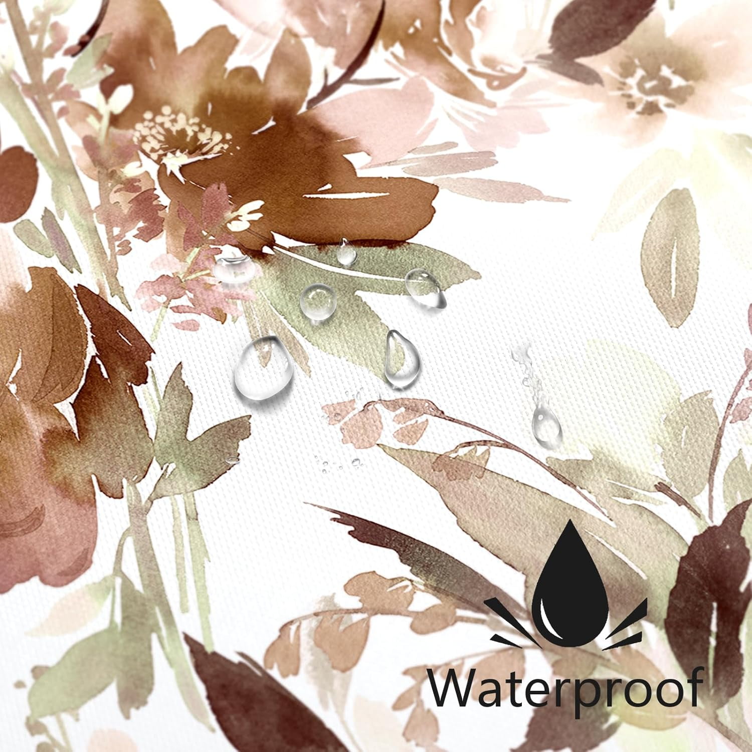 Brown Floral Shower Curtain, Watercolor Flower Shower Curtain for Bathroom, Modern Abstract Ink Decorative Fabric Shower Curtain Set with Hooks 72x72
