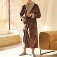thumbnail image 2 of Mens Bathrobes Mens Flannel Towel Bathrobes Coral Velvet Couple Bathrobe Extra Thick Long Men Robe Coffee M, 2 of 4