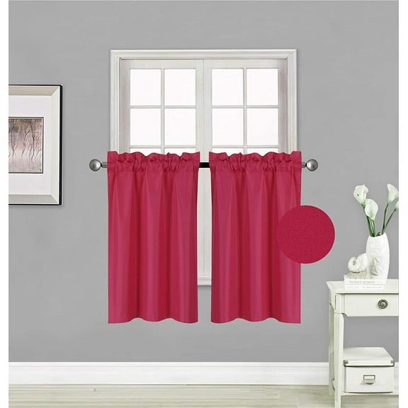Rooney 2 Panels Thermal Insulated Room Darkining Tiers Curtain with White Back Lining Window Light Blocking Panel Drapes for Any Small Window (27" X 36", Burgundy)