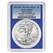 2022 W $1 American Silver Eagle PCGS MS70 FDOI Blue Label Blue Frame