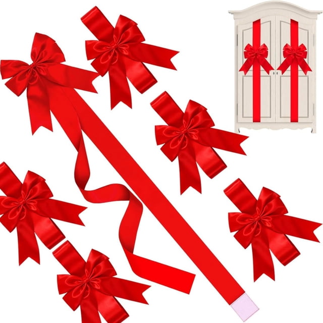 WHEANG Wine Rack Decoration Christmas Cabinet Festive Door Ribbons 8X 40 Inches Large Bow Christmas Wreath Bow Christmas Tree Bow Festival Wrapping Decorations For Fireplace Home Door